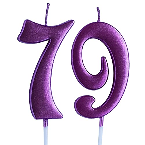 Pink 79th Birthday Candle, Number 79 Years Old Candles Cake Topper, Woman Party Decorations, Supplies