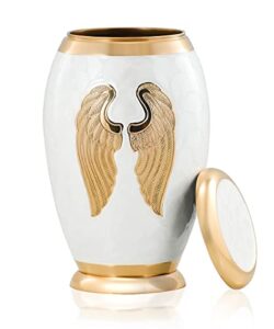 nazareth store wings adult cremation urn for human ashes elegant elite pearl white with gold flower,hand made brass classy finish to honor your loved one – with velvet box