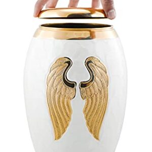 Nazareth Store Wings Adult Cremation Urn for Human Ashes Elegant Elite Pearl White with Gold Flower,Hand Made Brass Classy Finish to Honor Your Loved One - with Velvet Box