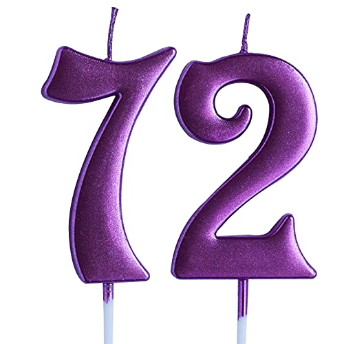 Pink 72nd Birthday Candle, Number 72 Years Old Candles Cake Topper, Woman Party Decorations, Supplies