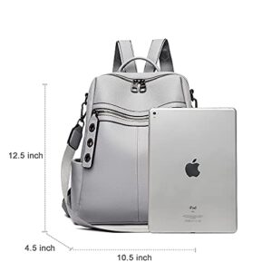 Maxoner Small Leather Women Backpack Purse for Women Fashion Convertible Bookbag, Shoulder Handbag Travel Bag Satchel Rucksack Ladies Sling Bag (Faux Leather Light Grey)