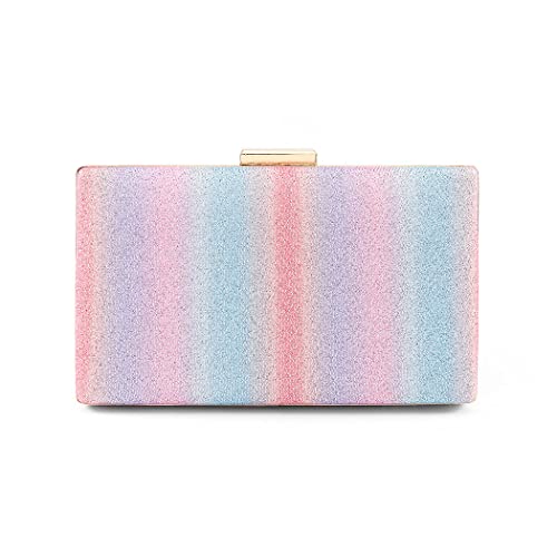 ELABEST Rainbow Evening Clutch Bag Chic Handbag Money Purses Sparkly Sequin Crossbody Shoulder Cocktail Party Bags (Light Color)