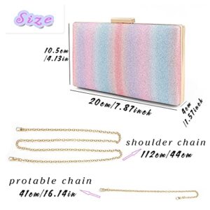 ELABEST Rainbow Evening Clutch Bag Chic Handbag Money Purses Sparkly Sequin Crossbody Shoulder Cocktail Party Bags (Light Color)