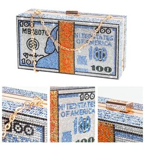 Evevictor Money Clutch Purses for Women, Dollars Crystal Clutch Purses, Rhinestone Evening Handbag Money Bag