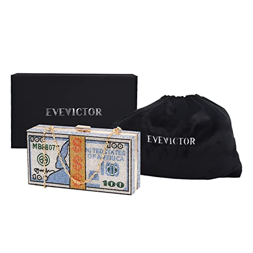 Evevictor Money Clutch Purses for Women, Dollars Crystal Clutch Purses, Rhinestone Evening Handbag Money Bag