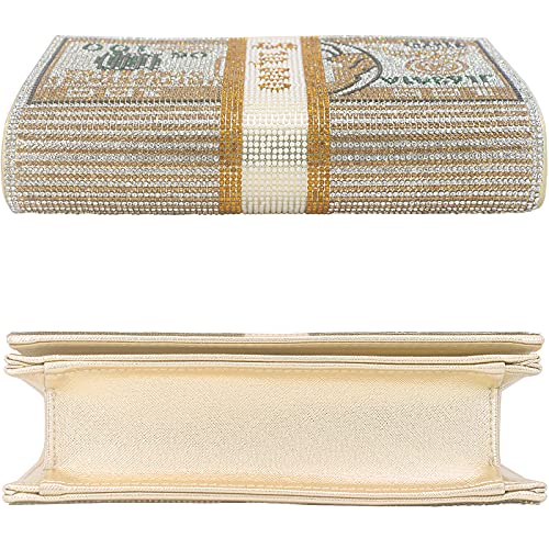 MOJISOLO Money Crystal Clutch Evening Bag for Formal Cocktail Prom Wedding Bling Foldover Purse Gold