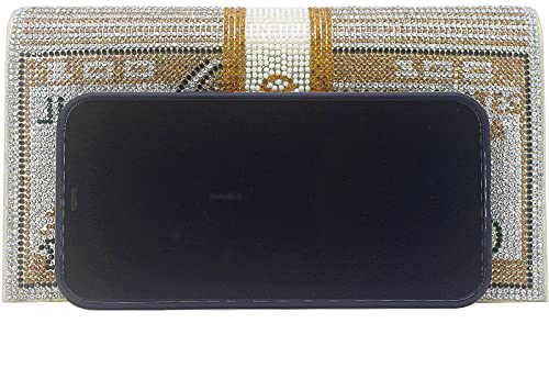 MOJISOLO Money Crystal Clutch Evening Bag for Formal Cocktail Prom Wedding Bling Foldover Purse Gold
