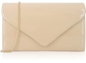 mojisolo women’s evening clutch bags for formal cocktail prom wedding party patent leather dressy foldover purse nude