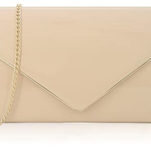 MOJISOLO Women's Evening Clutch Bags for Formal Cocktail Prom Wedding Party Patent Leather Dressy Foldover Purse Nude