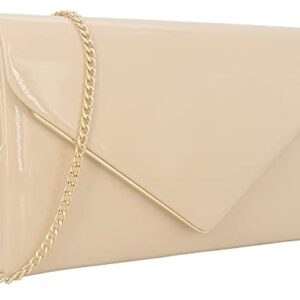 MOJISOLO Women's Evening Clutch Bags for Formal Cocktail Prom Wedding Party Patent Leather Dressy Foldover Purse Nude