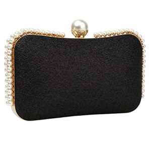 bling evening clutch with pearl decoration women sequin clutch purse party handbag shoulder bag for wedding (black)