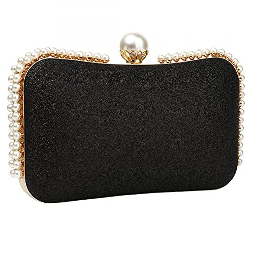 Bling Evening Clutch with Pearl Decoration Women Sequin Clutch Purse Party Handbag Shoulder Bag for Wedding (Black)