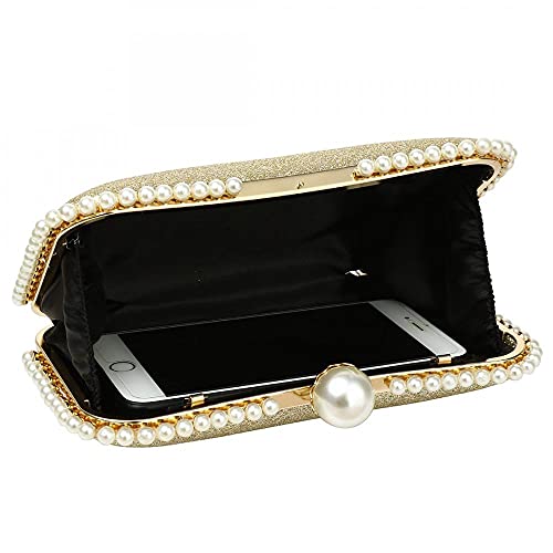 Bling Evening Clutch with Pearl Decoration Women Sequin Clutch Purse Party Handbag Shoulder Bag for Wedding (Black)