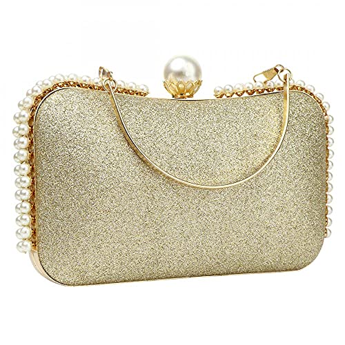 Bling Evening Clutch with Pearl Decoration Women Sequin Clutch Purse Party Handbag Shoulder Bag for Wedding (Black)