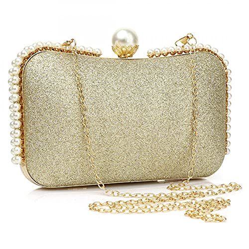 Bling Evening Clutch with Pearl Decoration Women Sequin Clutch Purse Party Handbag Shoulder Bag for Wedding (Black)