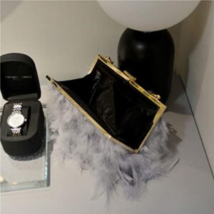 Feather Handbag Women's Evening Clutch Bag Pearl Chain Shoulder Bag Party Purse Red