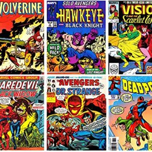 Avengers Wall Art – Superhero Vintage Comic Books Décor Unframed Set of 6 Prints, 8x10 Inch, Super Heroes Poster Room Decor Black Widow Dr Strange Dead Pool Wolverine Hawk Eye Vision & Scarlet Witch, Vintage Posters for Kids Adults Boys Bedroom (Yellow)