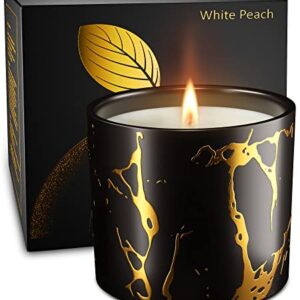 Scented Candles, Premium Peach Amber Candles for Home Scented, 7oz Large Fall Aromatherapy Candle, Soy Candles Gifts for Her Stress Relief, Christmas Birthday Gifts for Women with Black Gold Gift Box