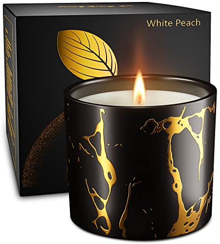 Scented Candles, Premium Peach Amber Candles for Home Scented, 7oz Large Fall Aromatherapy Candle, Soy Candles Gifts for Her Stress Relief, Christmas Birthday Gifts for Women with Black Gold Gift Box