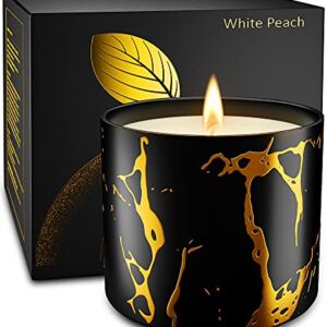 Scented Candles, Premium Peach Amber Candles for Home Scented, 7oz Large Fall Aromatherapy Candle, Soy Candles Gifts for Her Stress Relief, Christmas Birthday Gifts for Women with Black Gold Gift Box