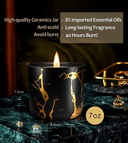 Scented Candles, Premium Peach Amber Candles for Home Scented, 7oz Large Fall Aromatherapy Candle, Soy Candles Gifts for Her Stress Relief, Christmas Birthday Gifts for Women with Black Gold Gift Box