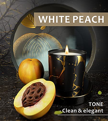 Scented Candles, Premium Peach Amber Candles for Home Scented, 7oz Large Fall Aromatherapy Candle, Soy Candles Gifts for Her Stress Relief, Christmas Birthday Gifts for Women with Black Gold Gift Box