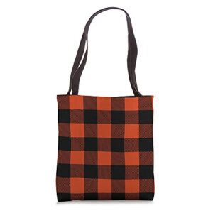 black & orange checkered square buffalo plaid pattern tote bag