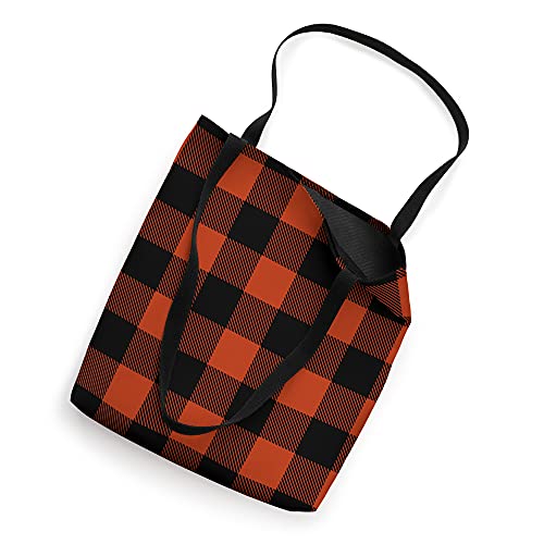 Black & Orange Checkered Square Buffalo Plaid Pattern Tote Bag