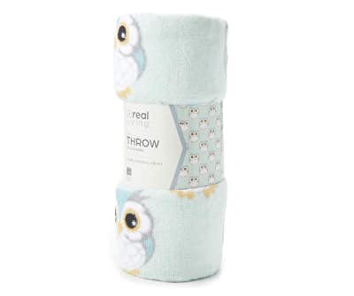 Real Living Owl Fleece Throw Blanket Green