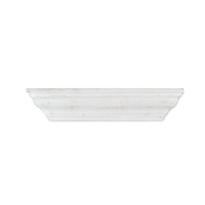 prinz shelves 24″ white wash crown molding wood, floating wall shelves for bathroom, bedroom, wall decor, 24″ x 5″ x 4″