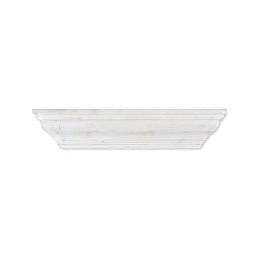 PRINZ Shelves 24" White Wash Crown Molding Wood, Floating Wall Shelves for Bathroom, Bedroom, Wall Decor, 24" X 5" X 4"