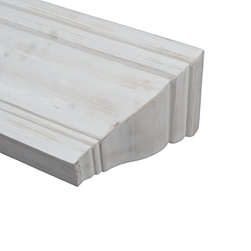 PRINZ Shelves 24" White Wash Crown Molding Wood, Floating Wall Shelves for Bathroom, Bedroom, Wall Decor, 24" X 5" X 4"