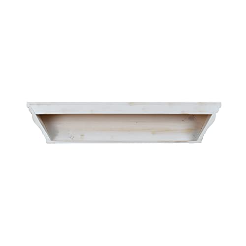 PRINZ Shelves 24" White Wash Crown Molding Wood, Floating Wall Shelves for Bathroom, Bedroom, Wall Decor, 24" X 5" X 4"