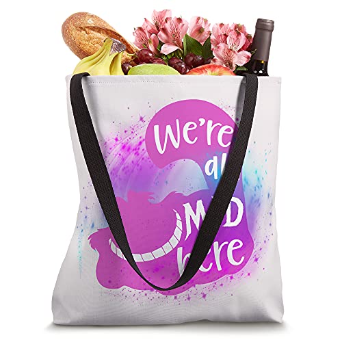 We're All Mad Here Funny Sarcasm Cheshire Cat Movie Quote Tote Bag