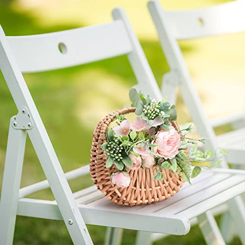 YLSZHY 2 Pack Wicker Flower Basket, Willow Rattan Flower Girl Basket with Handles and Plastic Liners, Woven Storage Basket Wedding Candy Gift Basket