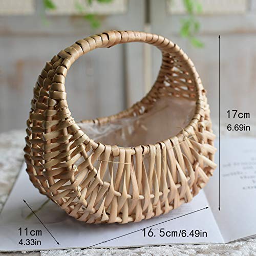 YLSZHY 2 Pack Wicker Flower Basket, Willow Rattan Flower Girl Basket with Handles and Plastic Liners, Woven Storage Basket Wedding Candy Gift Basket