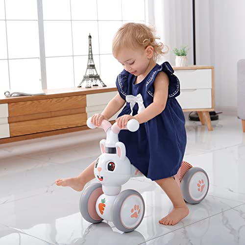 Baby Balance Bikes for 1 2 3 Year Old Boys Girls, Riding Toys for 10 - 36 Month Toddler | No Pedal Infant 4 Wheels Baby Bicycle | Best First Birthday New Year Holiday (Rabbit)