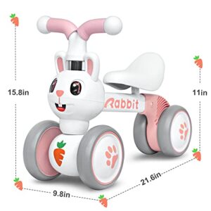 Baby Balance Bikes for 1 2 3 Year Old Boys Girls, Riding Toys for 10 - 36 Month Toddler | No Pedal Infant 4 Wheels Baby Bicycle | Best First Birthday New Year Holiday (Rabbit)