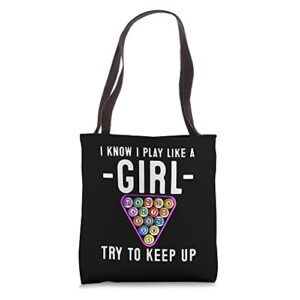 funny i know i play like a girl gift billiard player women tote bag