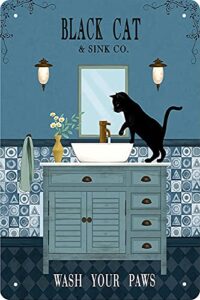 funny bathroom decor signs funny black cat decor vintage tin sign coffee cats print wash your paws black cat metal poster love cats metal poster art black cat gifts black decor 12 x 8 inch