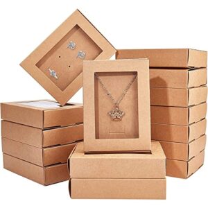 fingerinspire 16sets 4.5×3.4×1 inch jewelry display kraft paper drawer box with clear window, jewelry necklace boxes ring earring jewelry gift boxes in bulk for earing pendants rings storage display