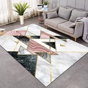Sleepwish Geometric Marble Area Rug Pink Black Gold Marble Printed Modern Collection Rug - Abstract Marble Non-Shedding Living Room Bedroom Rug (4' x 6')