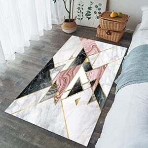 Sleepwish Geometric Marble Area Rug Pink Black Gold Marble Printed Modern Collection Rug - Abstract Marble Non-Shedding Living Room Bedroom Rug (4' x 6')