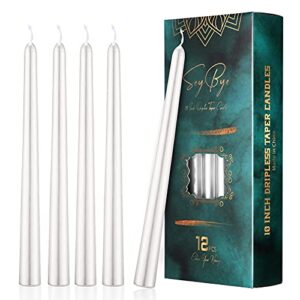 10 inch taper candles, 12 pack tall unscented dripless candles with cotton wicks perfect for dinner, party, wedding or farmhouse decor, 7-9 hour burn time- 7/8″ base (10 inch/glossy, white)
