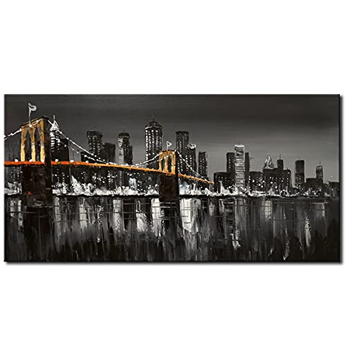 Black and White Brooklyn Bridge Wall Art New York Cityscape Skylines Canvas Painting Modern Picture Abstract City Artwork for Home Office Decoration