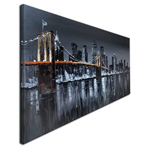 Black and White Brooklyn Bridge Wall Art New York Cityscape Skylines Canvas Painting Modern Picture Abstract City Artwork for Home Office Decoration