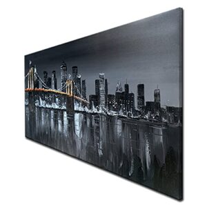 Black and White Brooklyn Bridge Wall Art New York Cityscape Skylines Canvas Painting Modern Picture Abstract City Artwork for Home Office Decoration