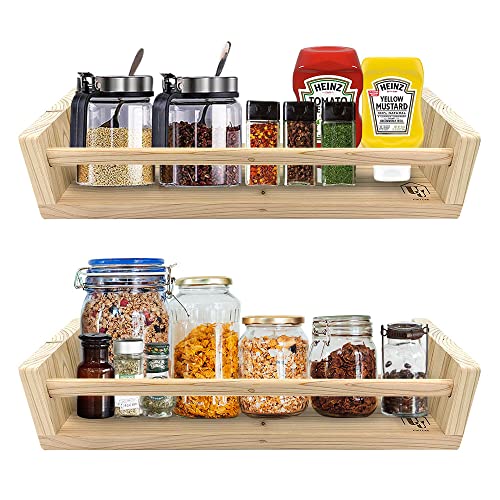 UNITURE Spice Rack Organizer 2pcs, Wall Shelf Wood Decorations for Living Room, Home Decor and Closet Organization