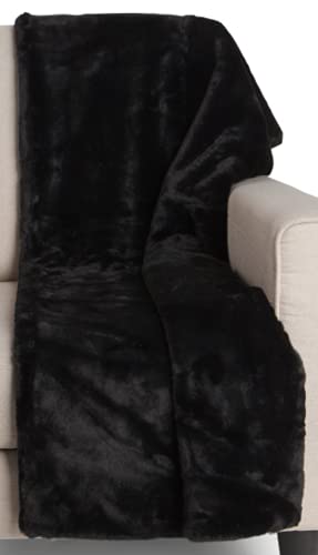 Max Studio Home Faux Fur Throw Plush Lightweight Blanket Black