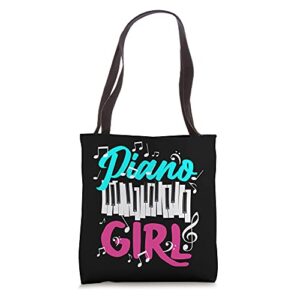 piano girl player pianist music notes piano tote bag